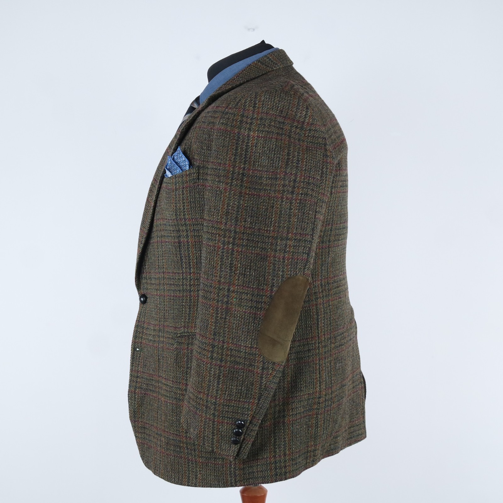 Mens Check HARRIS TWEED Jacket 50R US Size Dark Green Wool Sport Coat Blazer