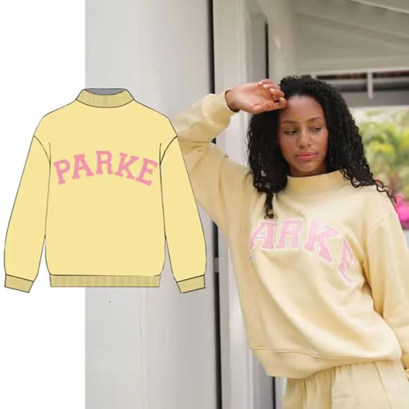PARKE New Yellow Embroidered Stand Collar Loose Women’s Sweatshirt