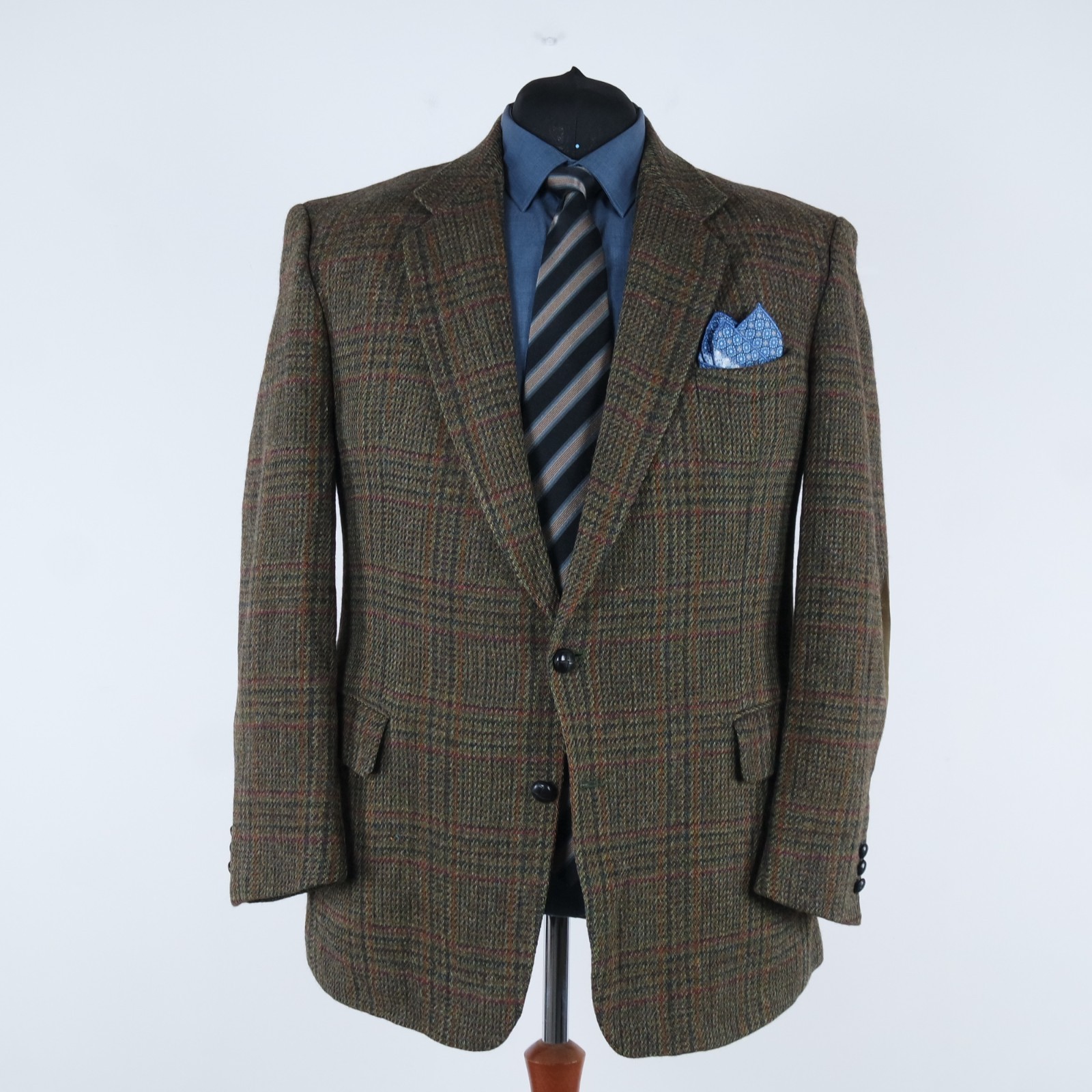 Mens Check HARRIS TWEED Jacket 50R US Size Dark Green Wool Sport Coat Blazer