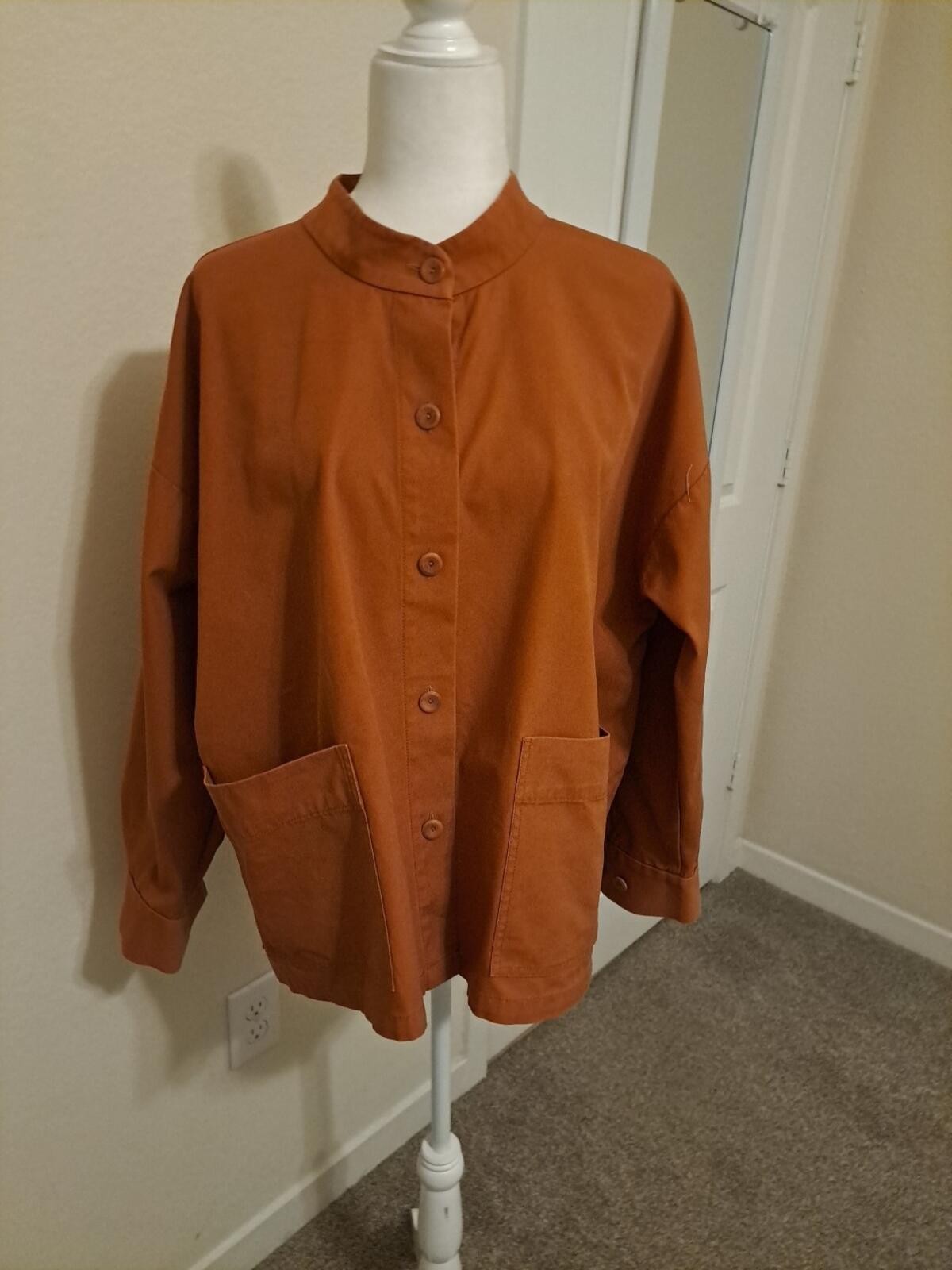 Eileen Fisher Terracotta Mandarin Collar Orga. Cotton M EUC Returns Accepted
