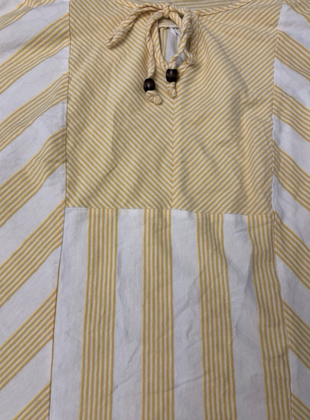 Sonoma Yellow/White Striped Round Neck Cap Sleeve Beaded Tie Top, Plus 3X