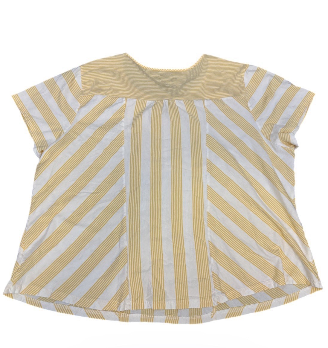 Sonoma Yellow/White Striped Round Neck Cap Sleeve Beaded Tie Top, Plus 3X