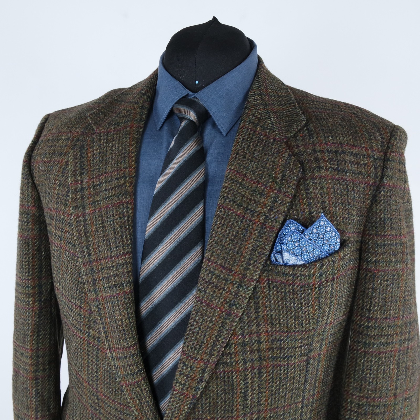 Mens Check HARRIS TWEED Jacket 50R US Size Dark Green Wool Sport Coat Blazer