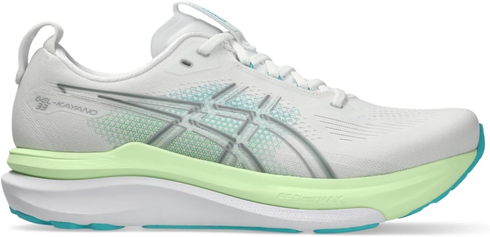 ASICS, Men’s, Gel-Kayano 33, White/Energy Aqua, 12, Wide – White/Energy Aqua – 1